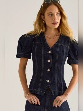 Damson Madder Shell Denim Top in Dark Indigo EU Size 14/ US Size 10